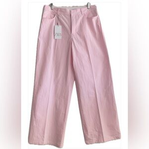 ZARA High-Rise Wide-Leg 100% Cotton Pants in Pink – NWT L